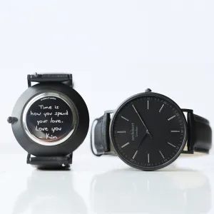 Handwriting Engraving - Men's Minimalist Watch   Jet Black Strap