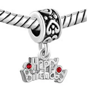 Happy Birthday Dangle Charm European Bead Compatible for Most European Snake Chain Bracelet