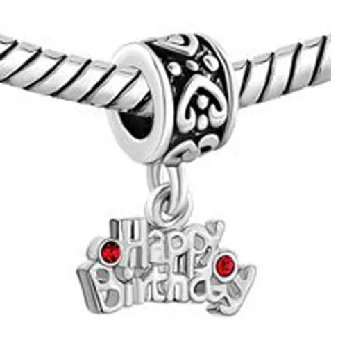 Happy Birthday Dangle Charm European Bead Compatible for Most European Snake Chain Bracelet