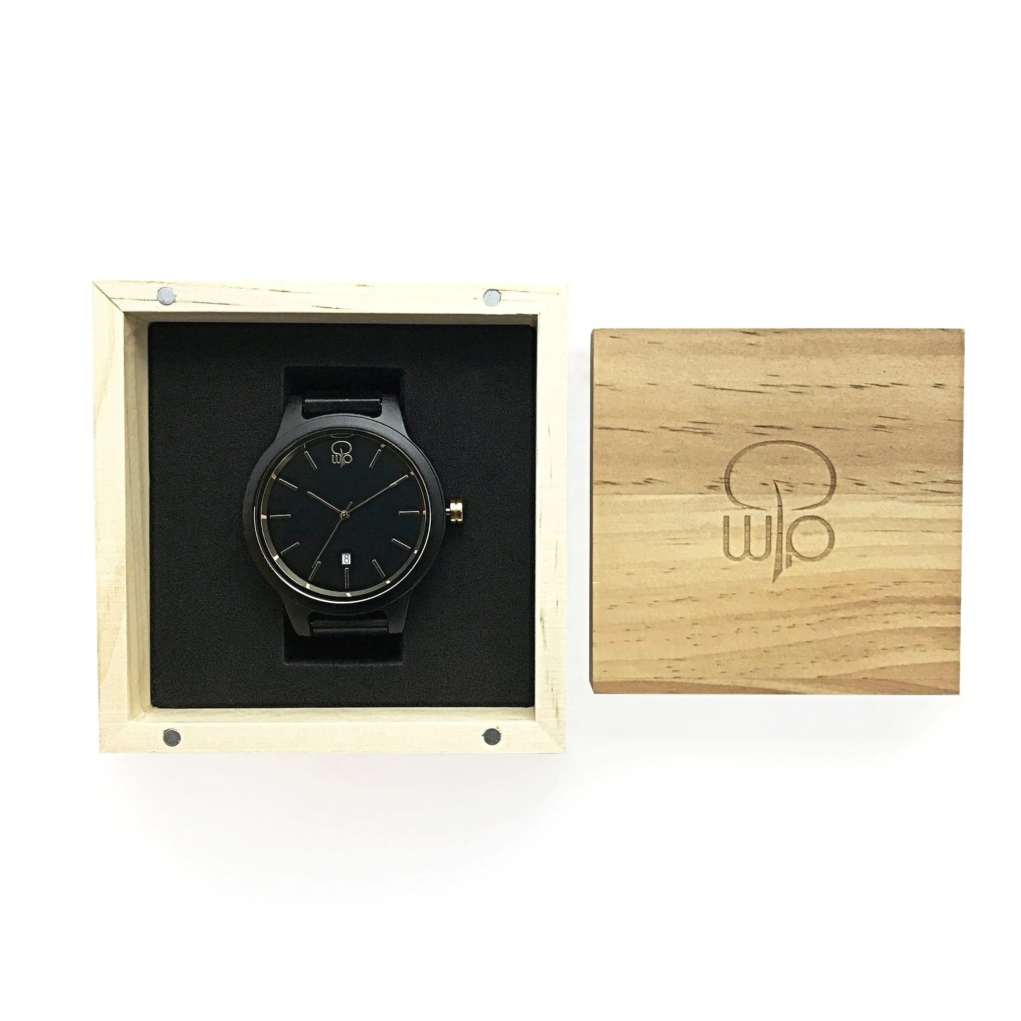 Havasu Ebony Minimalist Wood Watch - Black Dial, Sapphire Crystal, 18K Gold Plated, Swiss Quartz Movement | Cascade Series