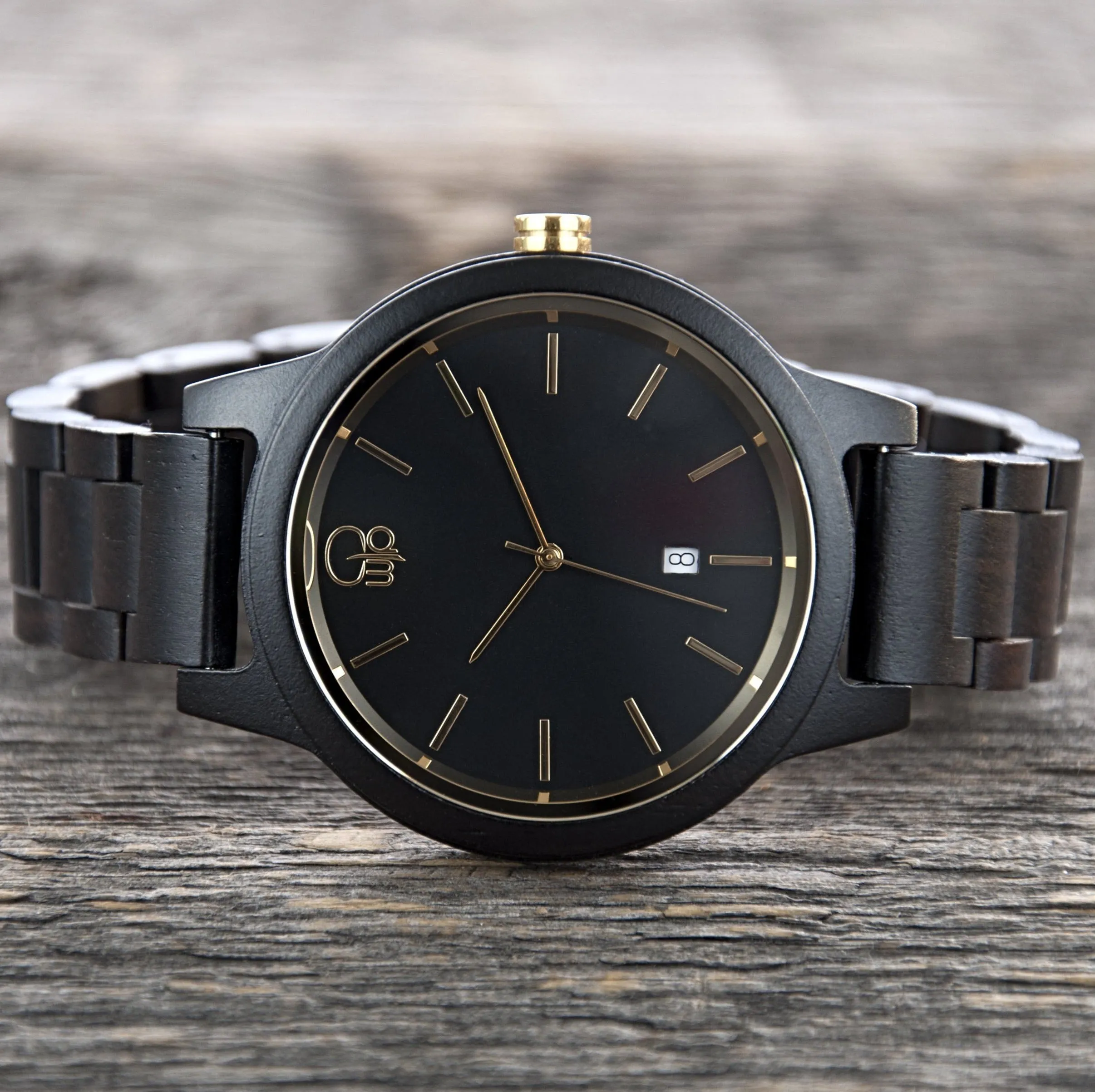 Havasu Ebony Minimalist Wood Watch - Black Dial, Sapphire Crystal, 18K Gold Plated, Swiss Quartz Movement | Cascade Series