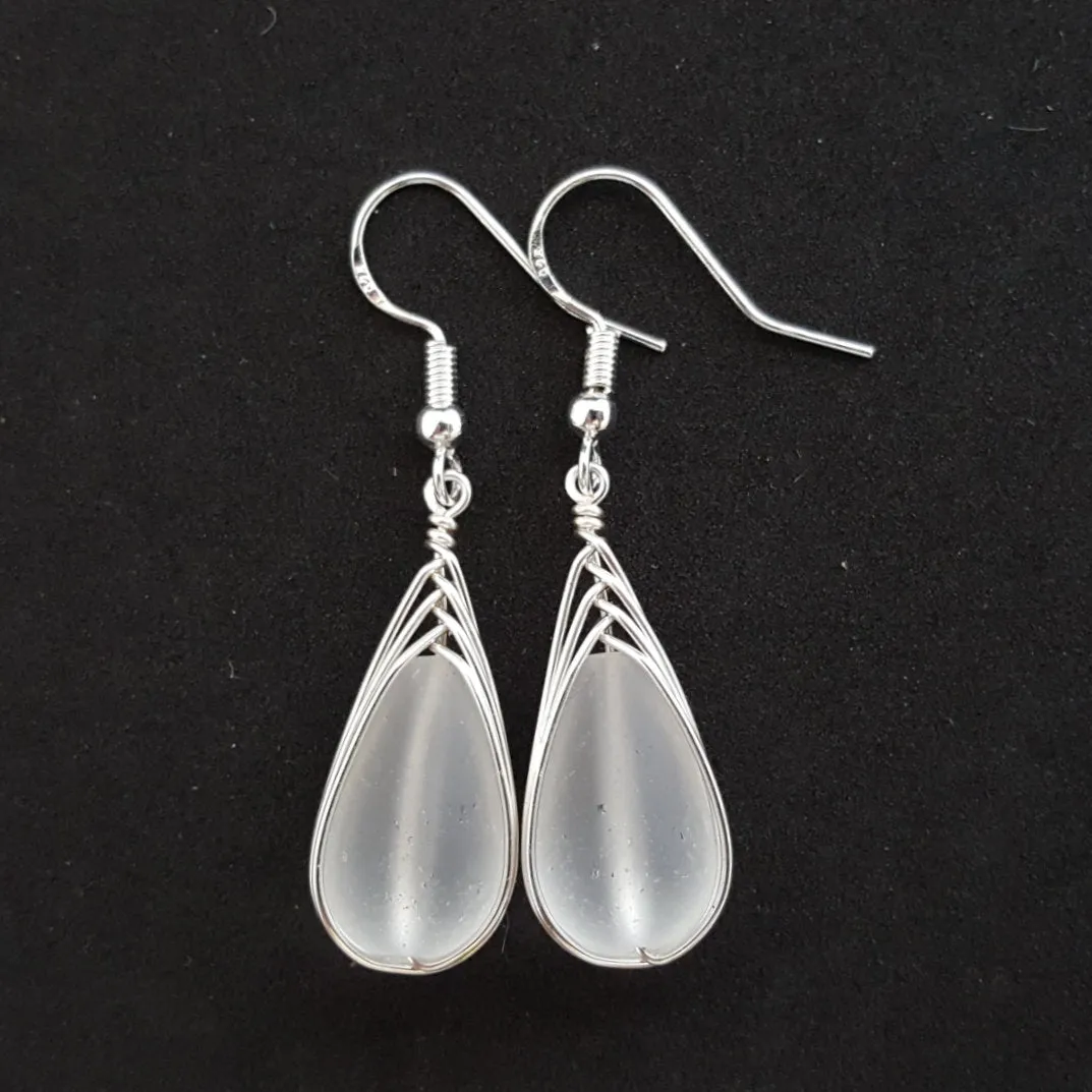Hawaiian Jewelry Sea Glass Earrings, Braide Crystal Earrings Teardrop Earrings, Sea Glass Jewelry Birthday Gift For Women (April Birthstone)