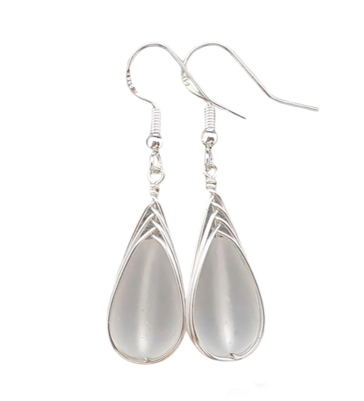 Hawaiian Jewelry Sea Glass Earrings, Braide Crystal Earrings Teardrop Earrings, Sea Glass Jewelry Birthday Gift For Women (April Birthstone)