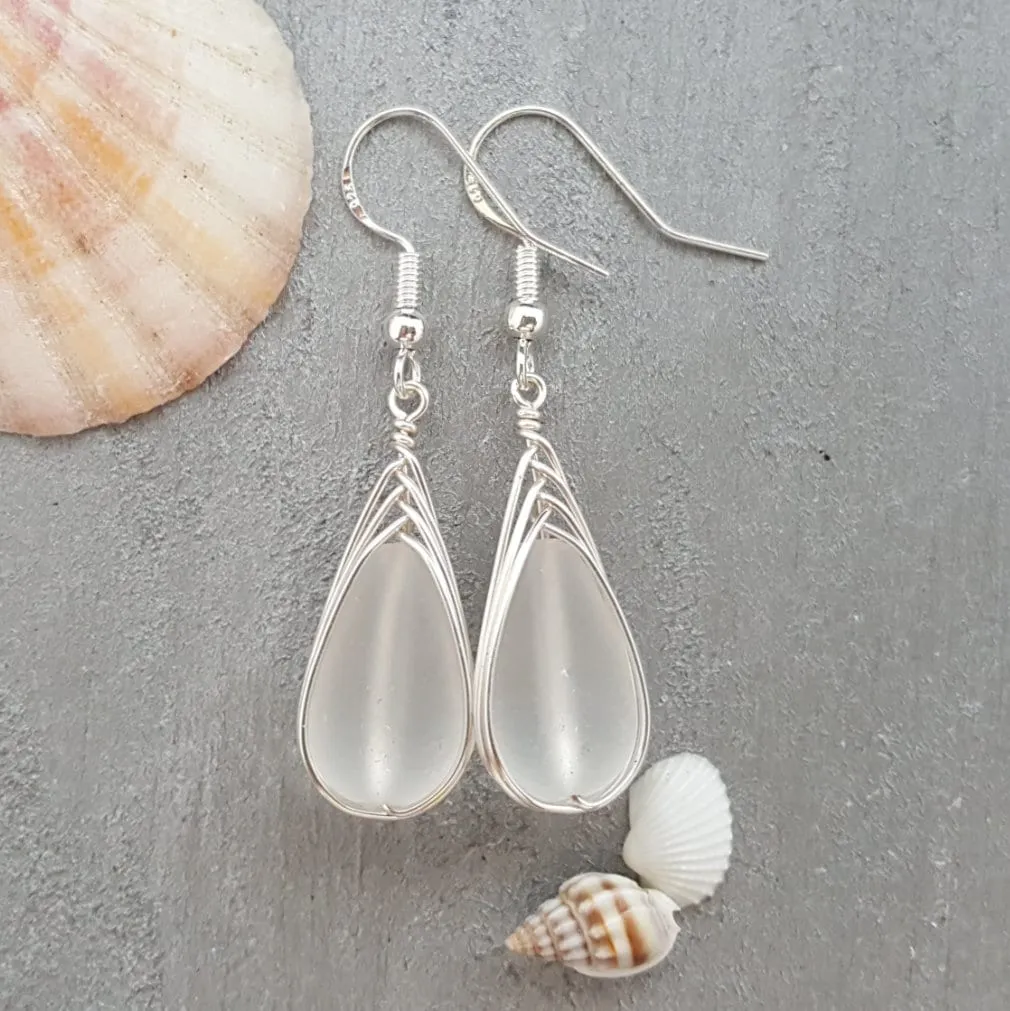 Hawaiian Jewelry Sea Glass Earrings, Braide Crystal Earrings Teardrop Earrings, Sea Glass Jewelry Birthday Gift For Women (April Birthstone)