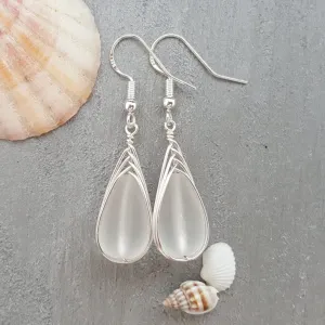 Hawaiian Jewelry Sea Glass Earrings, Braide Crystal Earrings Teardrop Earrings, Sea Glass Jewelry Birthday Gift For Women (April Birthstone)