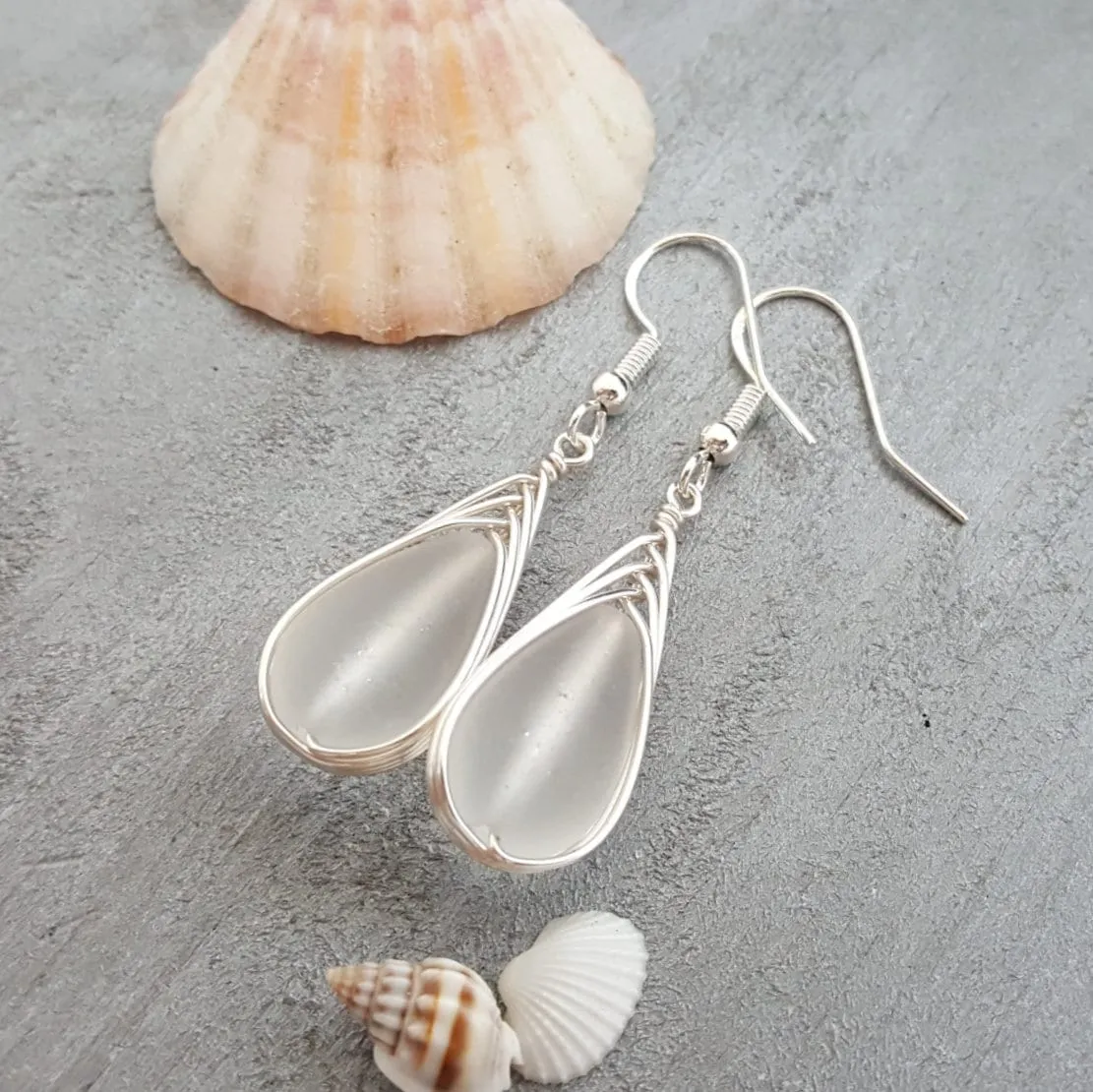 Hawaiian Jewelry Sea Glass Earrings, Braide Crystal Earrings Teardrop Earrings, Sea Glass Jewelry Birthday Gift For Women (April Birthstone)