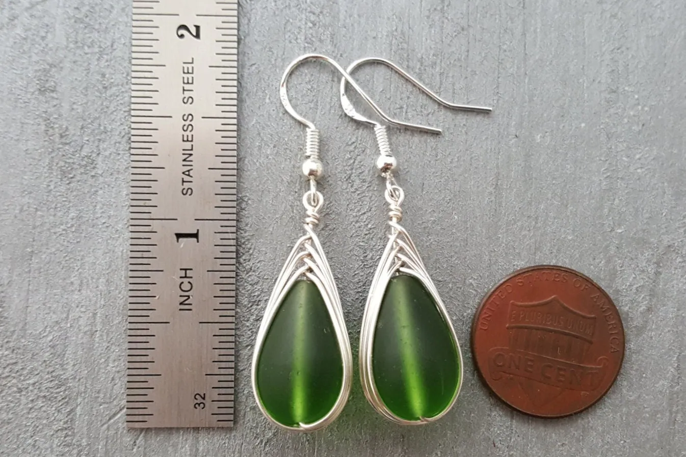 Hawaiian Jewelry Sea Glass Earrings, Braided Emerald Earrings Green Earrings Teardrop Earrings, Sea Glass Jewelry (May Birthstone Jewelry)