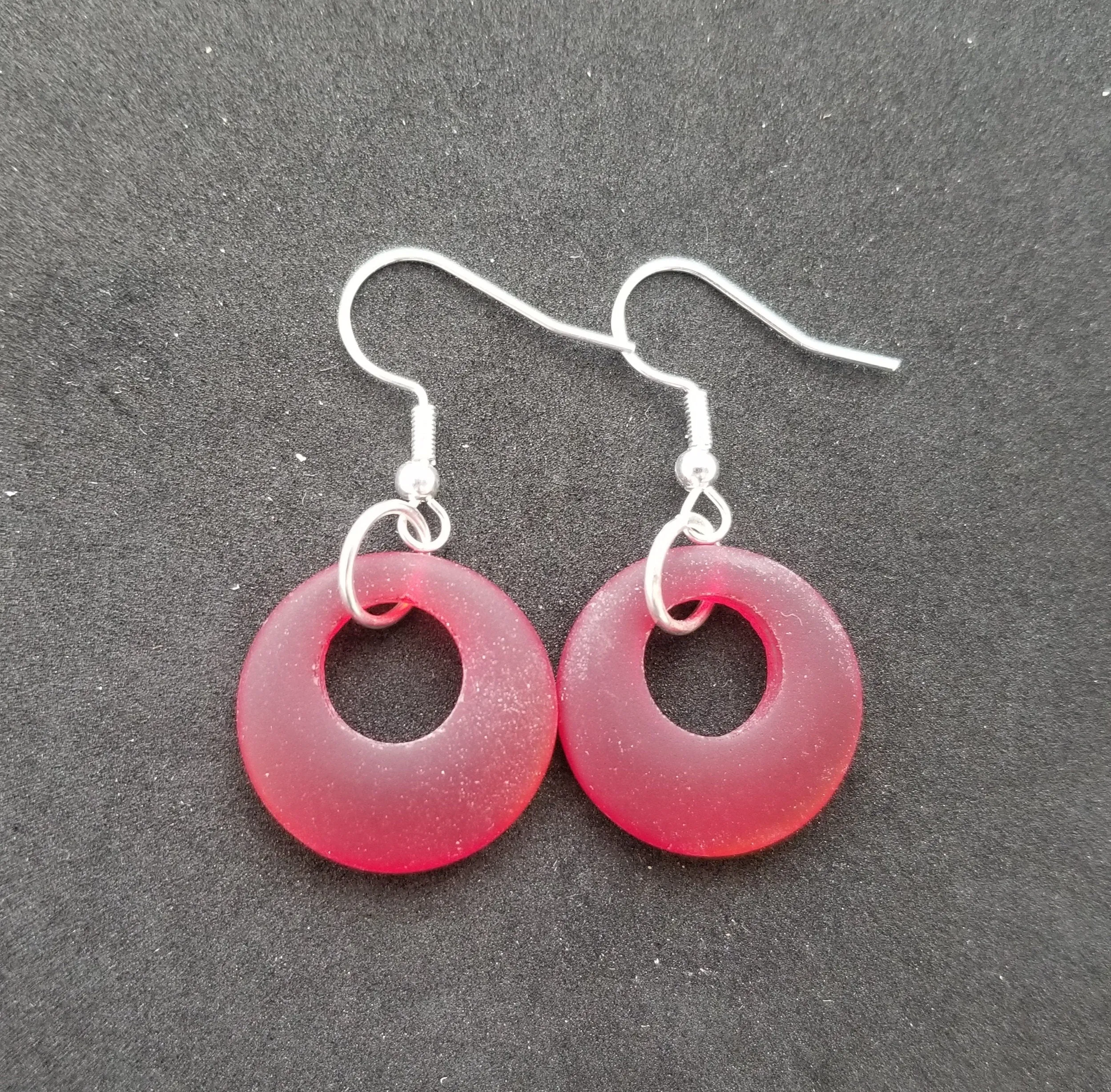 Hawaiian Jewelry Sea Glass Earrings, Minimalist Earrings Ruby Red Earrings, Sea Glass Jewelry Beach Jewelry Birthday Gift (July Birthstone)