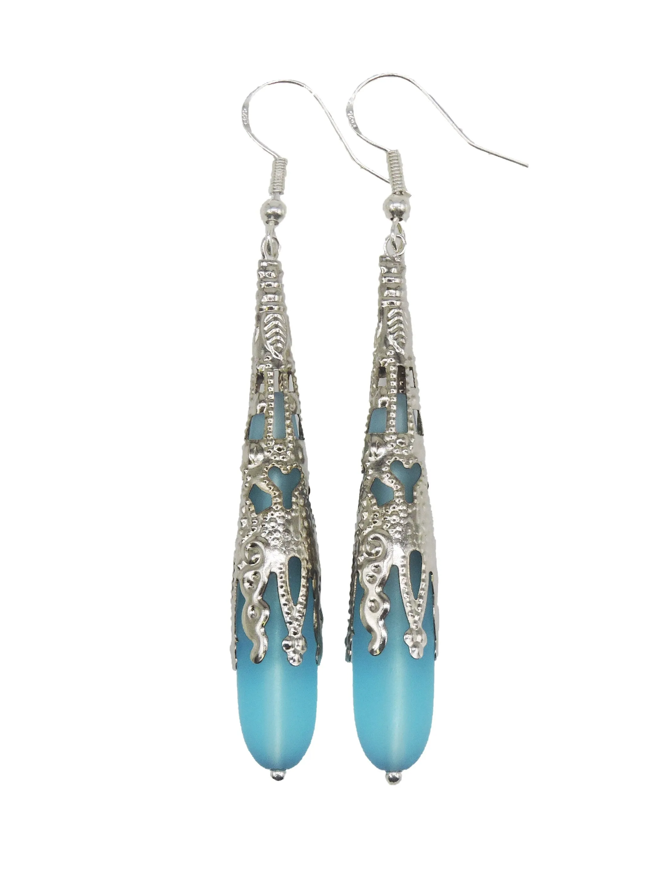 Hawaiian Jewelry Sea Glass Earrings, Turquoise Blue Earrings Long Teardrop Earrings, Sea Glass Jewelry Beach Jewelry (December Birthstone)