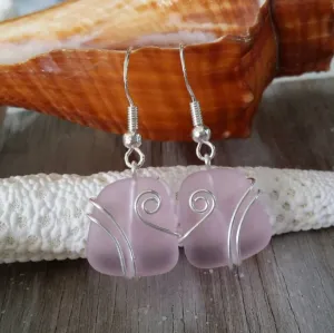 Hawaiian Jewelry Sea Glass Earrings, Wire Pink Earrings, Sea Glass Jewelry For Women Beach Jewelry Birthday Gift(October Birthstone Jewelry)