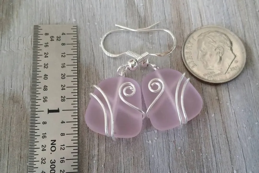 Hawaiian Jewelry Sea Glass Earrings, Wire Pink Earrings, Sea Glass Jewelry For Women Beach Jewelry Birthday Gift(October Birthstone Jewelry)