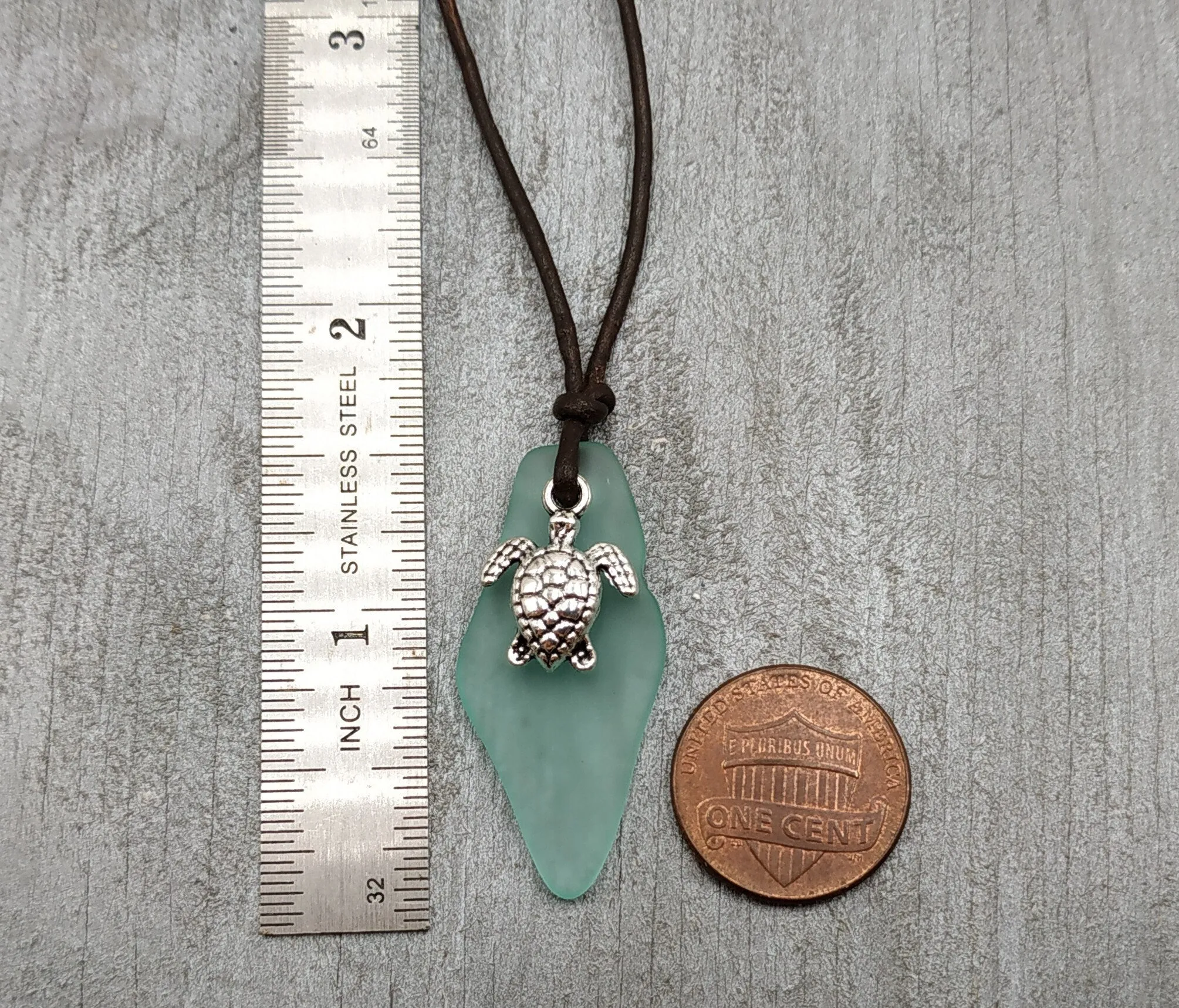 Hawaiian Jewelry Sea Glass Necklace, Aquamarine Necklace Leather Cord Necklace Turtle Necklace, Sea Glass Jewelry (March Birthstone Jewelry)