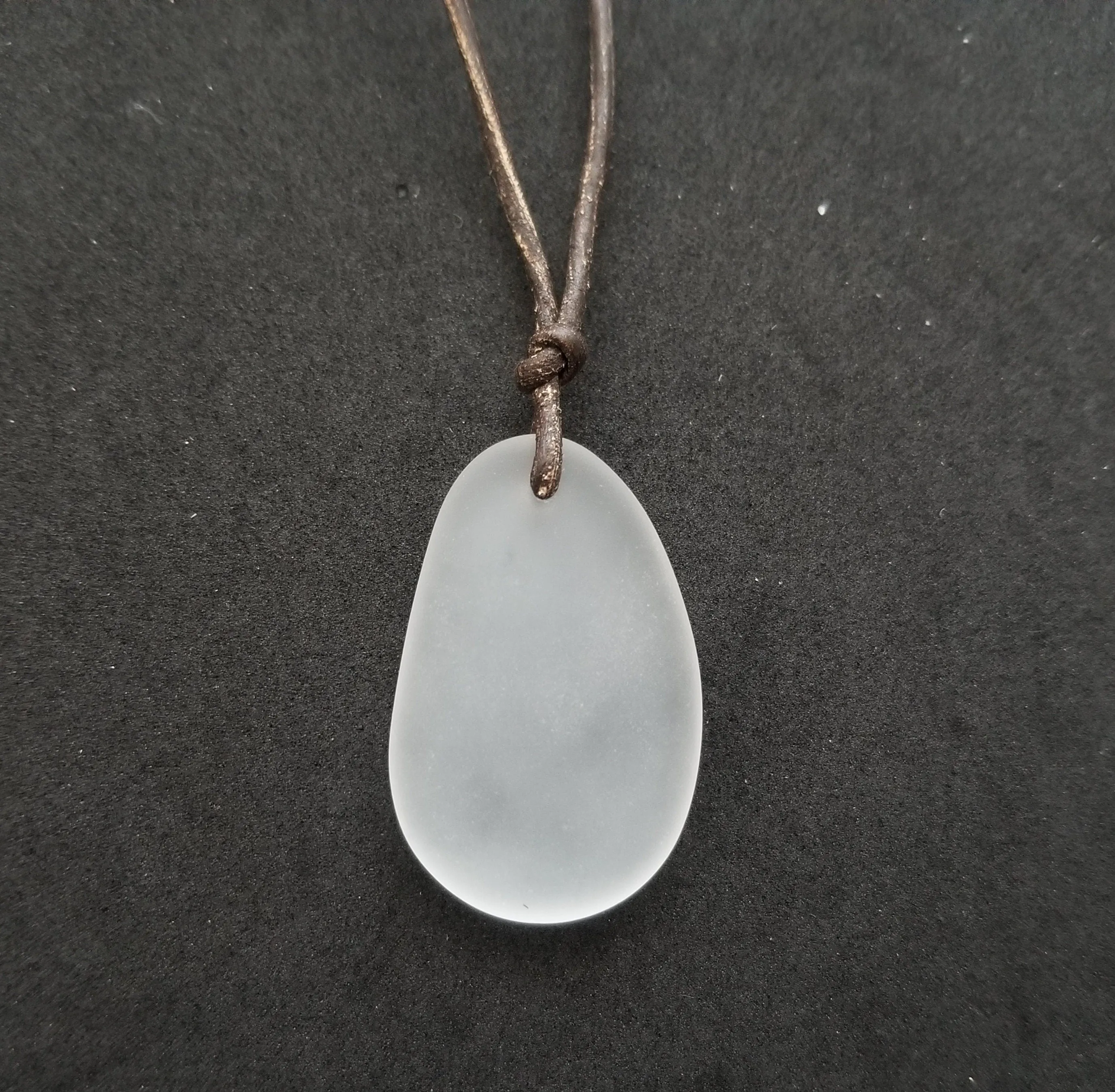 Hawaiian Jewelry Sea Glass Necklace, Crystal Leather Cord Necklace Sea Glass Jewelry Unisex Beach Jewelry (April Birthstone Jewelry)
