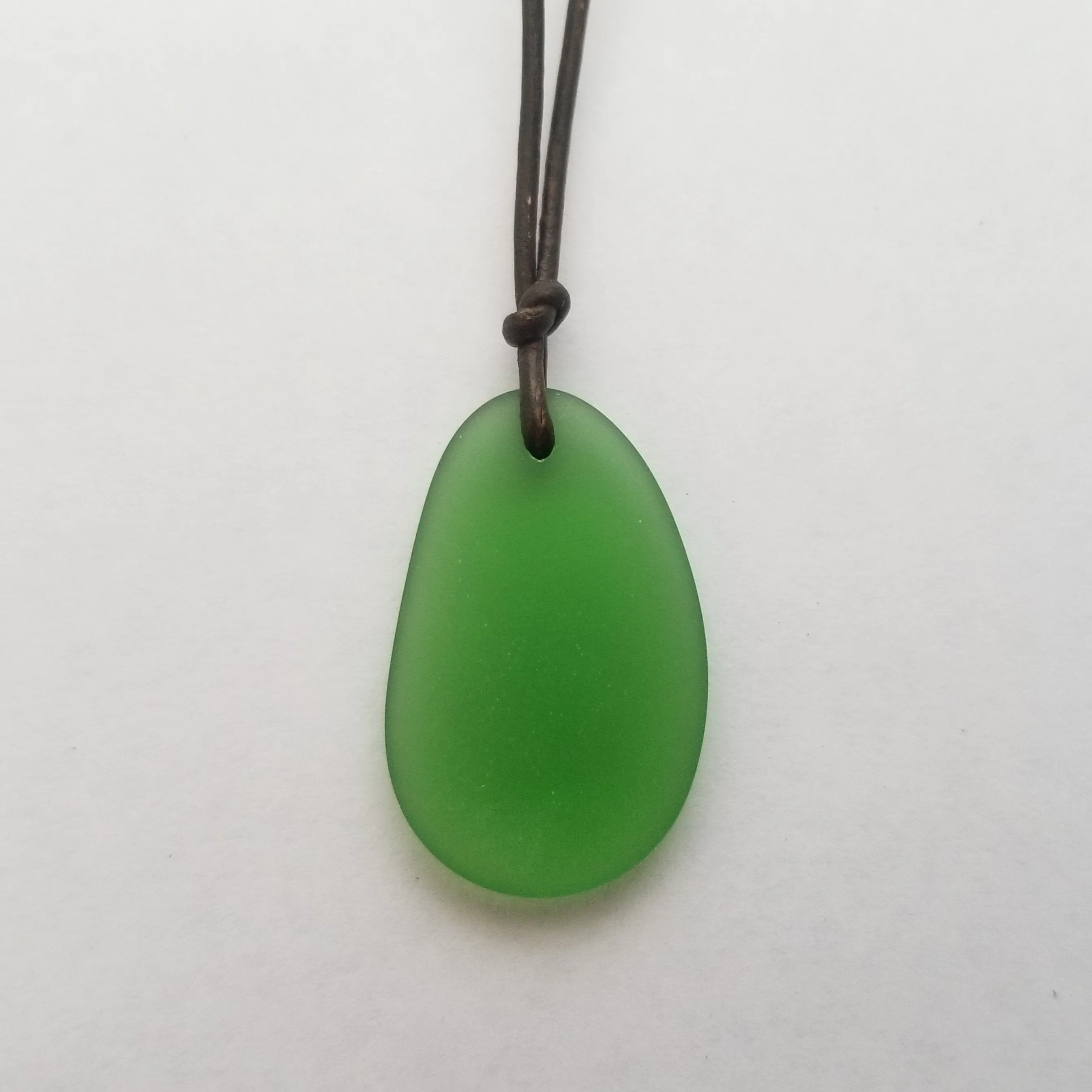 Hawaiian Jewelry Sea Glass Necklace, Emerald Necklace Green Necklace, Leather Cord Necklace, Sea Glass Jewelry(May Birthstone Jewelry Gift)