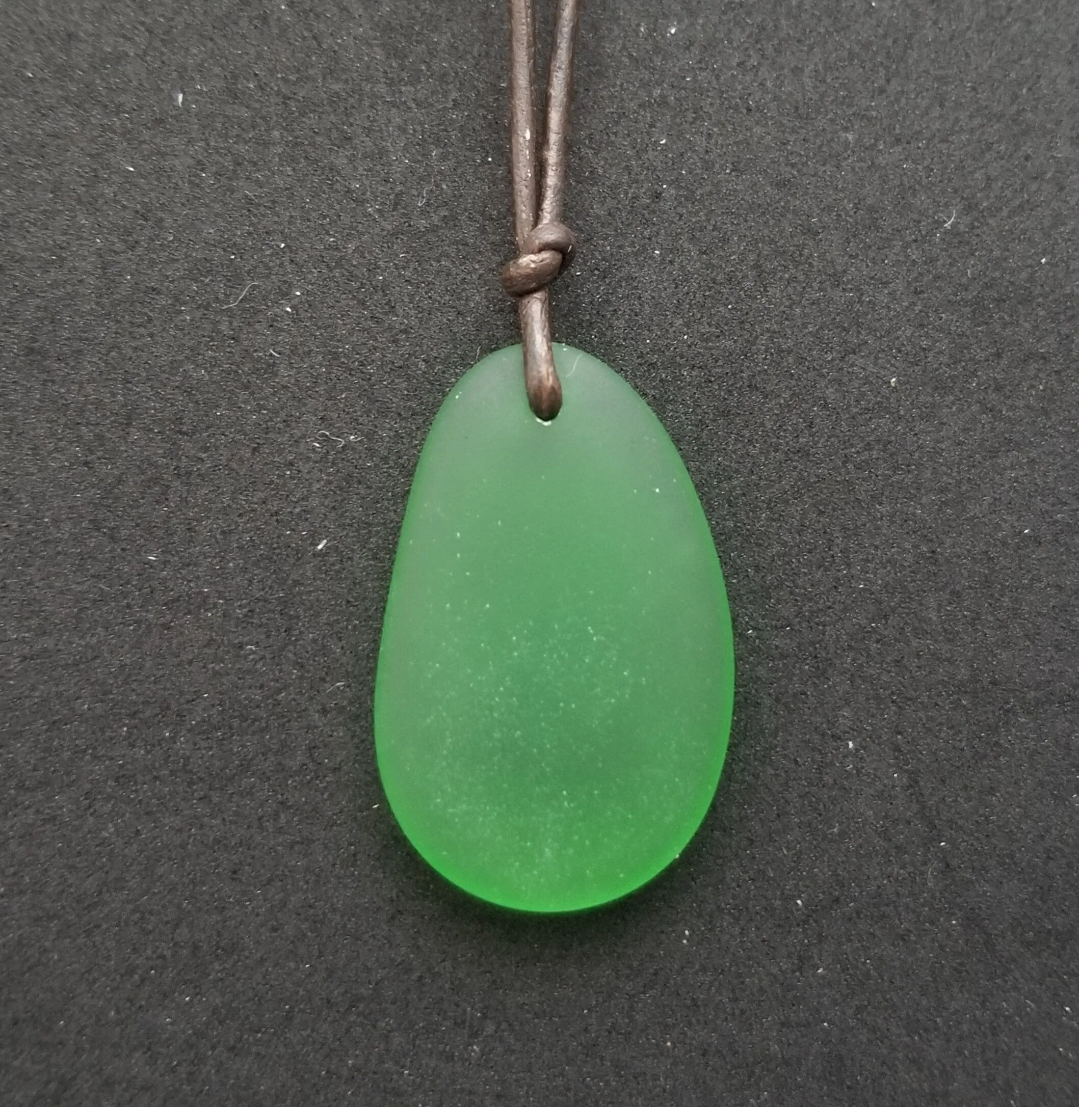 Hawaiian Jewelry Sea Glass Necklace, Emerald Necklace Green Necklace, Leather Cord Necklace, Sea Glass Jewelry(May Birthstone Jewelry Gift)