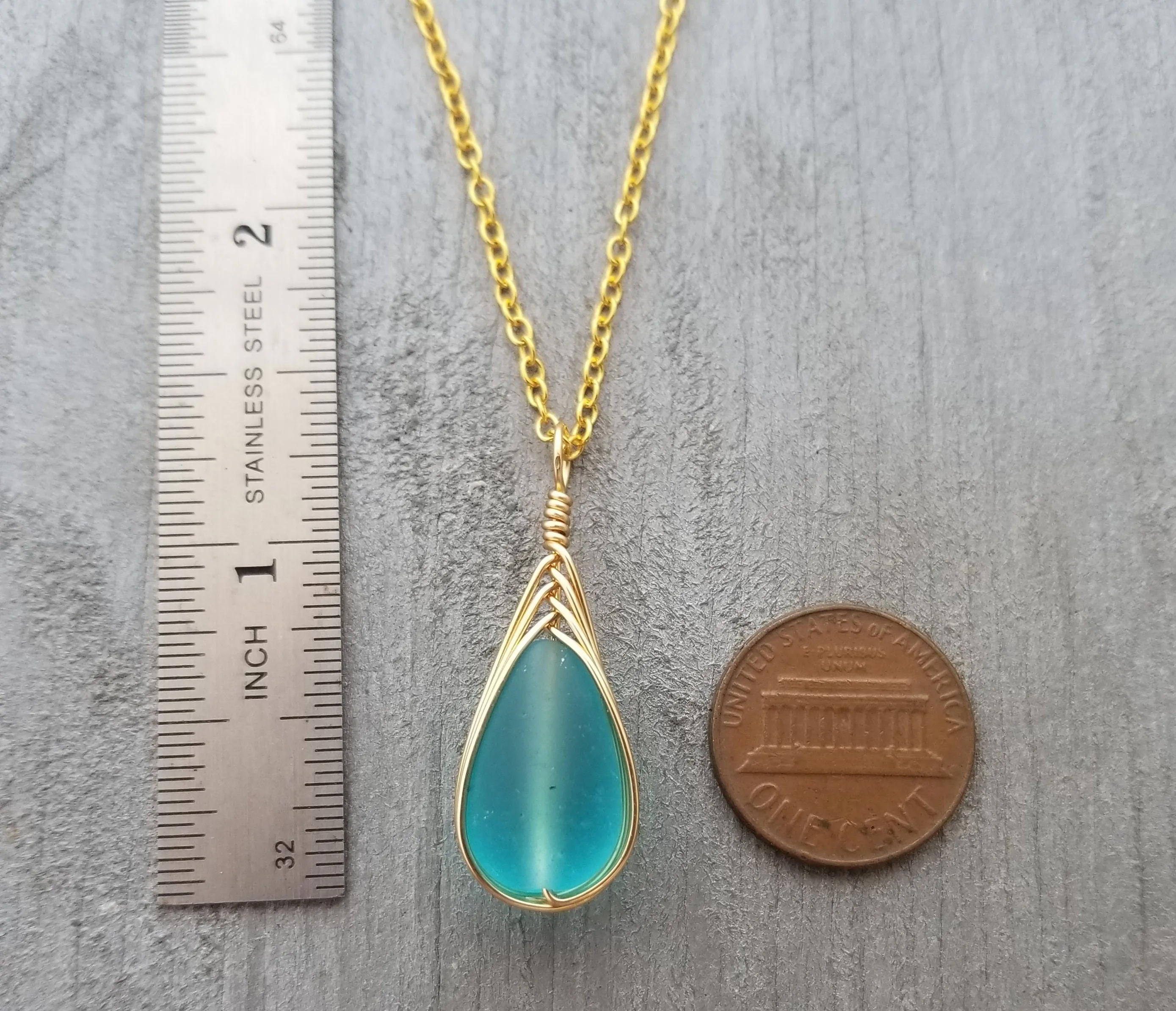 Hawaiian Jewelry Sea Glass Necklace, Gold Braided Turquoise Necklace Blue Necklace, Beach Jewelry Birthday Gift(December Birthstone Jewelry)