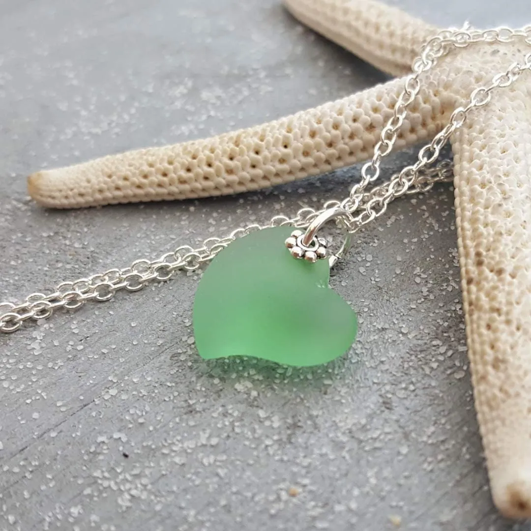Hawaiian Jewelry Sea Glass Necklace, Peridot Necklace Green Necklace Heart necklace, Sea Glass Jewelry Birthday Gift (August Birthstone)