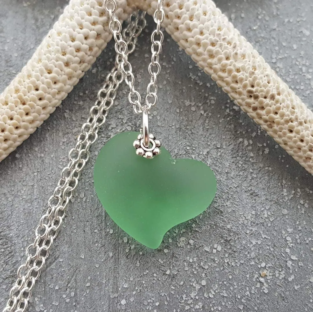 Hawaiian Jewelry Sea Glass Necklace, Peridot Necklace Green Necklace Heart necklace, Sea Glass Jewelry Birthday Gift (August Birthstone)