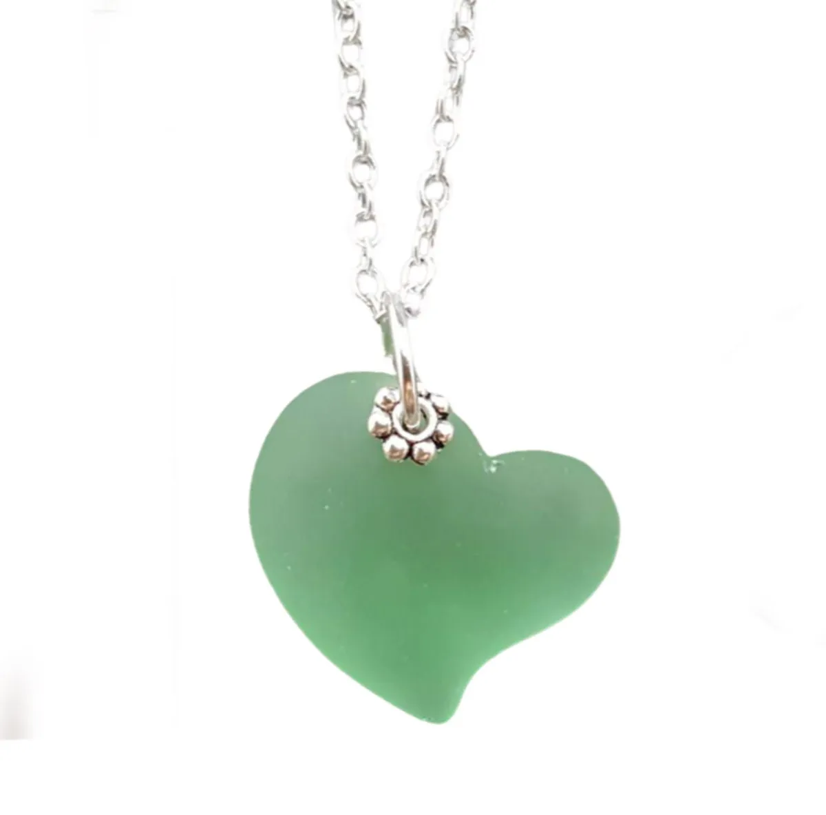 Hawaiian Jewelry Sea Glass Necklace, Peridot Necklace Green Necklace Heart necklace, Sea Glass Jewelry Birthday Gift (August Birthstone)