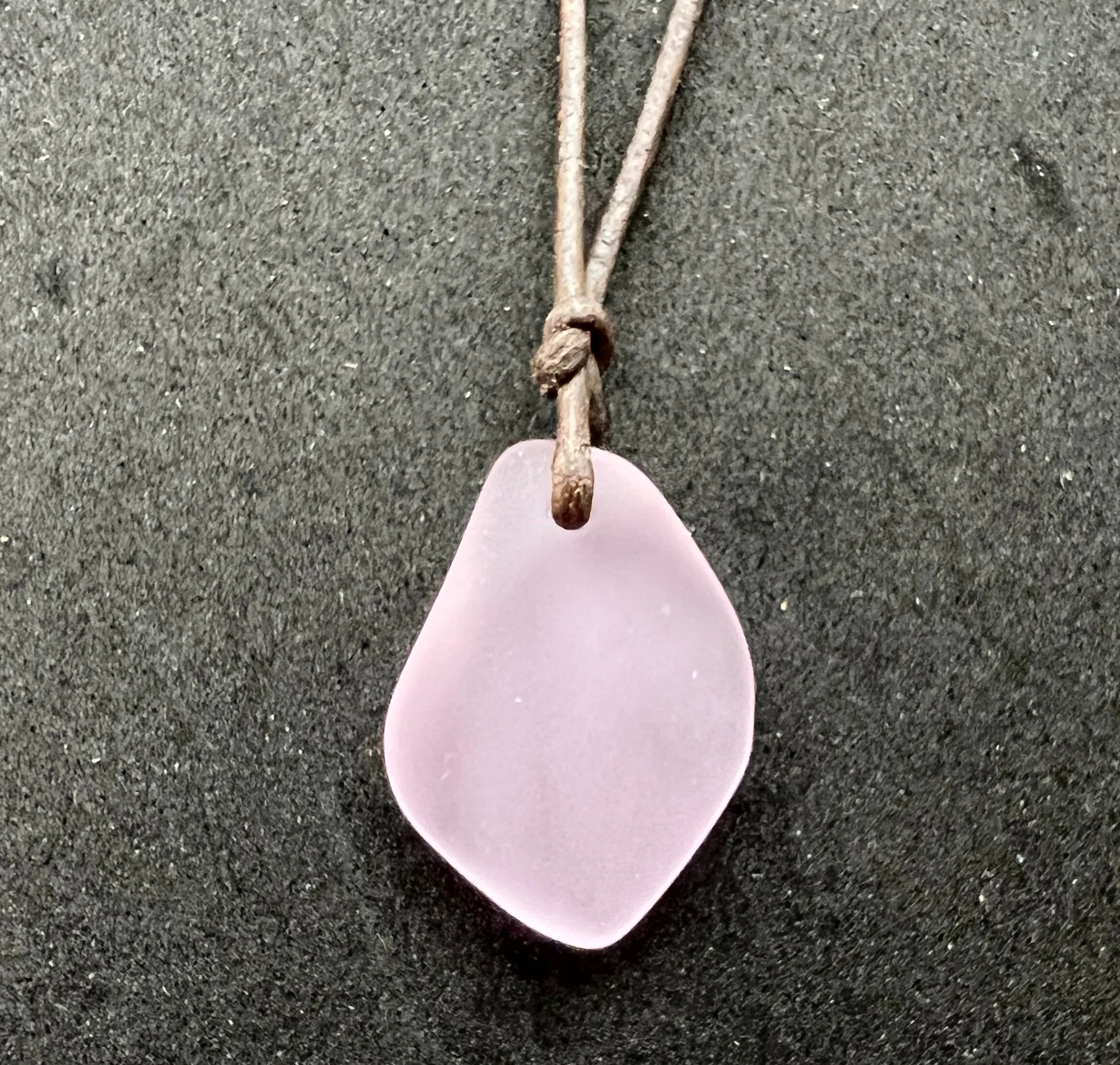 Hawaiian Jewelry Sea Glass Necklace, Puff Pink Necklace Leather Cord Necklace, Unisex Sea Glass Jewelry Birthday Gift (October Birthstone)