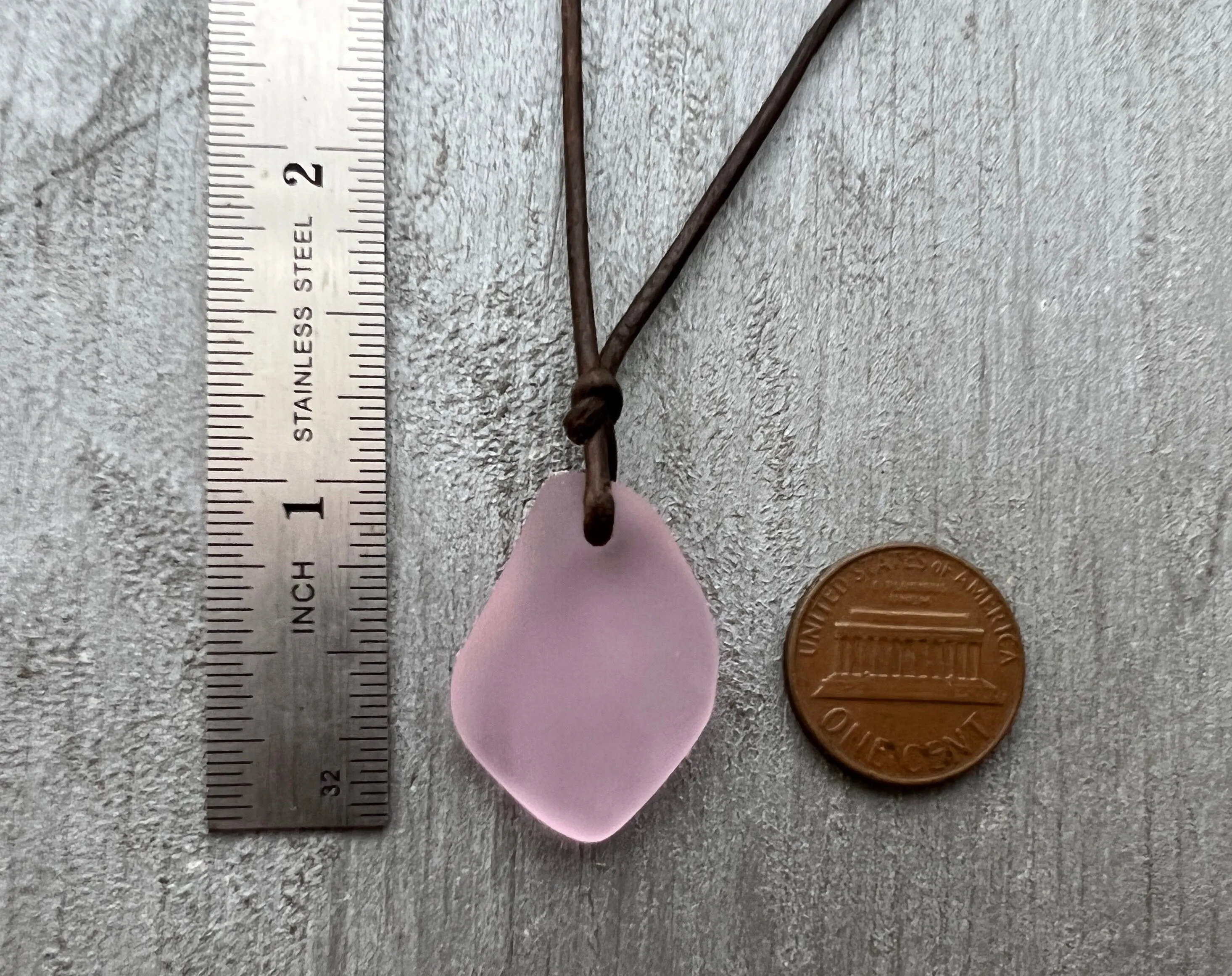 Hawaiian Jewelry Sea Glass Necklace, Puff Pink Necklace Leather Cord Necklace, Unisex Sea Glass Jewelry Birthday Gift (October Birthstone)