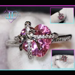 Heart Ring | Pink Diamond Ring | Heart Shape Ring | Ribbon Ring | Diamond Heart Ring | Heart Ring with Diamonds | Engagement Ring | Bow Ring