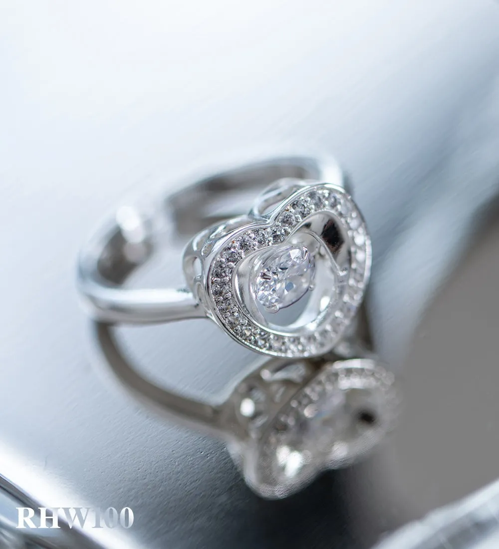 Heart Ring With Clear Stones - Silver