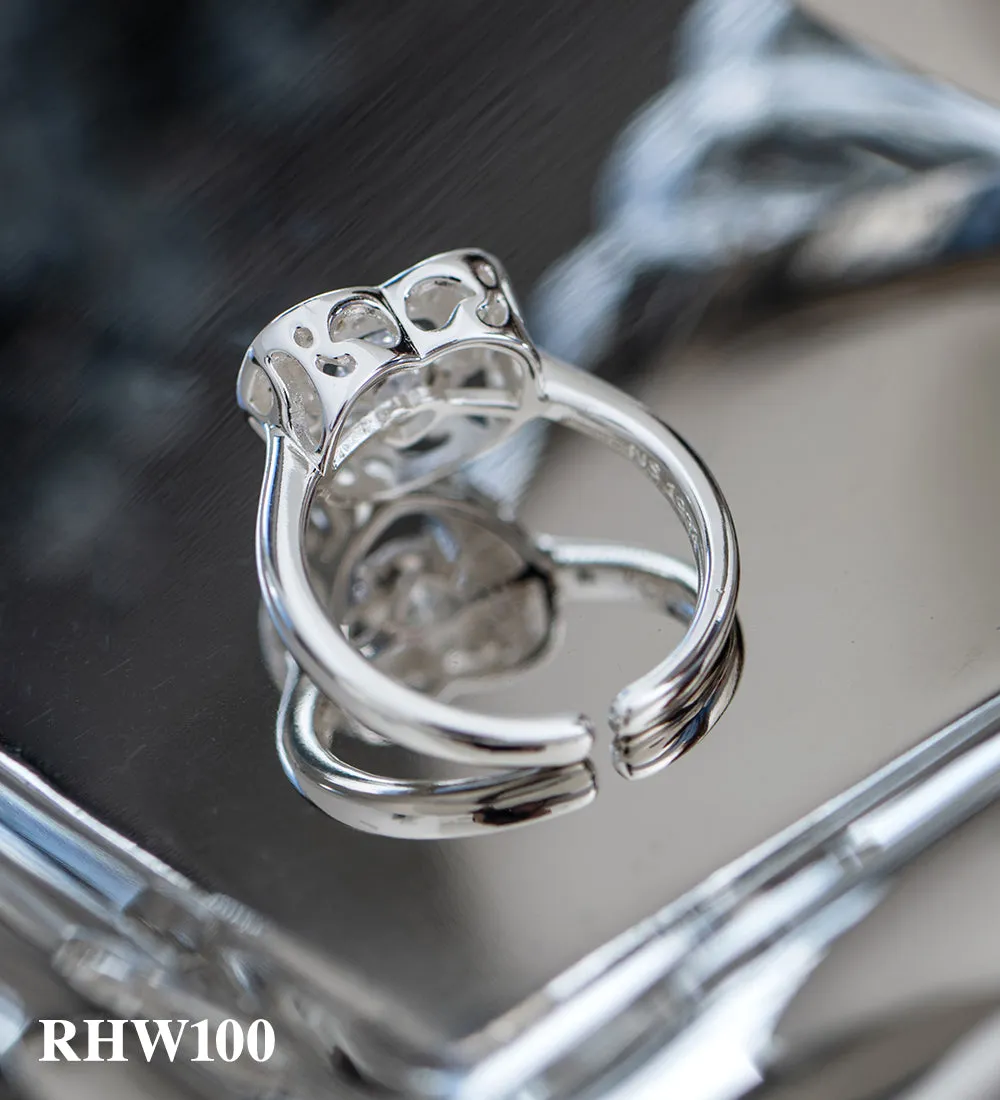 Heart Ring With Clear Stones - Silver