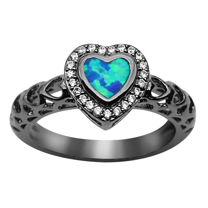 Heart Shaped Blue Fire Opal Ring