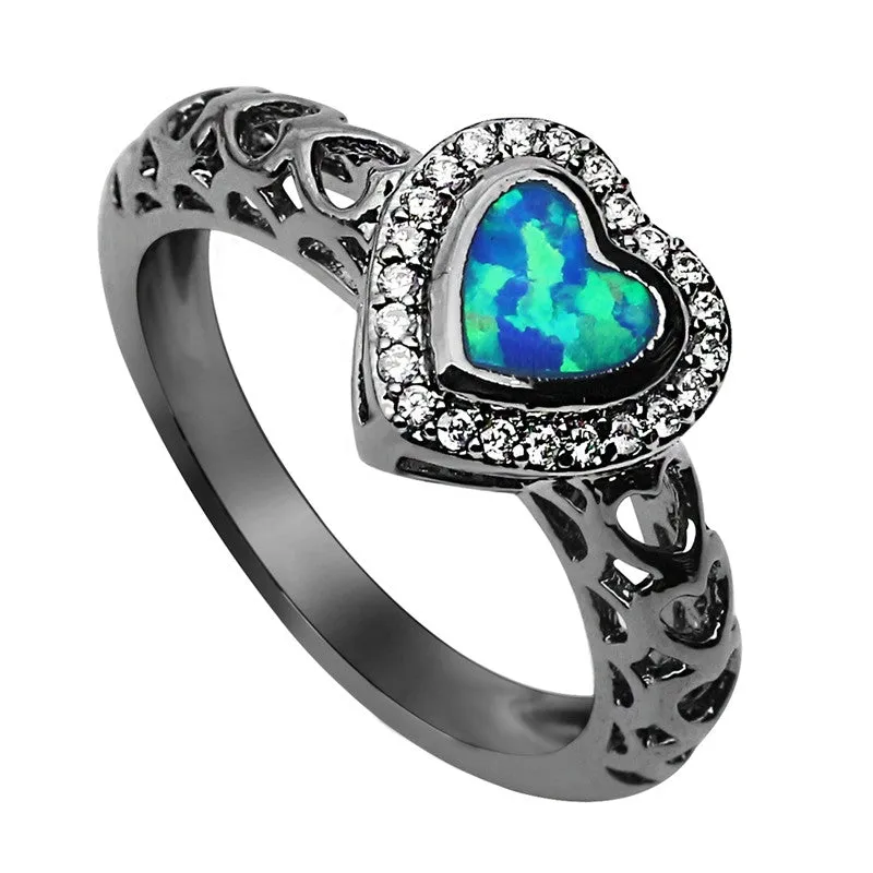 Heart Shaped Blue Fire Opal Ring