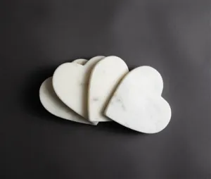 Heart Shaped Coasters - Marble White, Set of 4