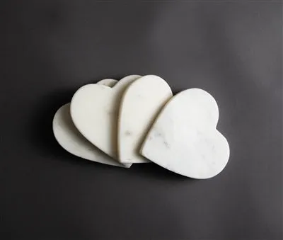 Heart Shaped Coasters - Marble White, Set of 4