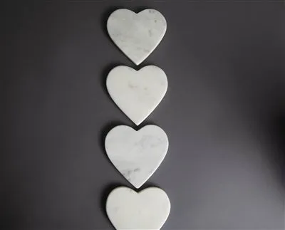 Heart Shaped Coasters - Marble White, Set of 4