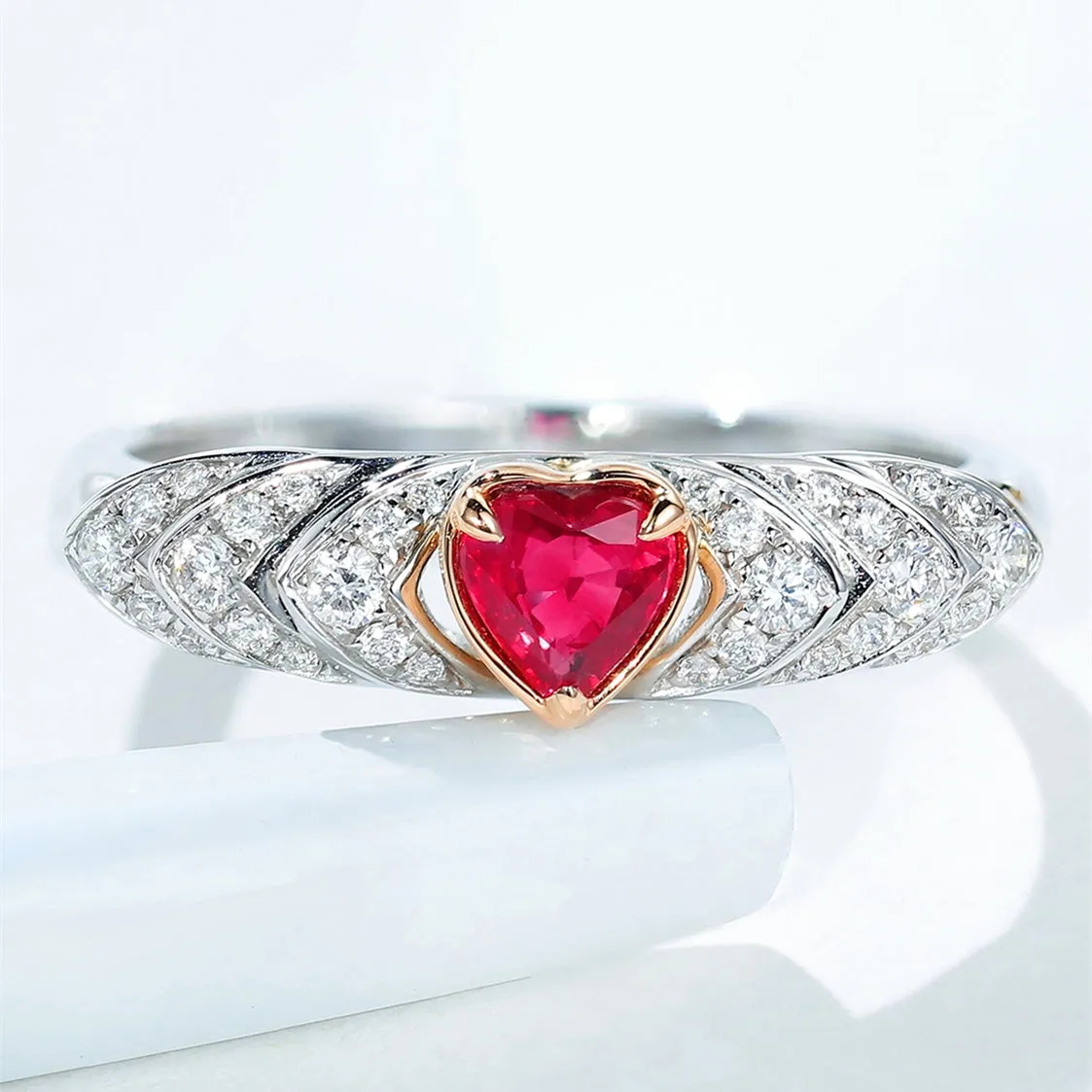 Heart Shaped Ruby Diamond Ring