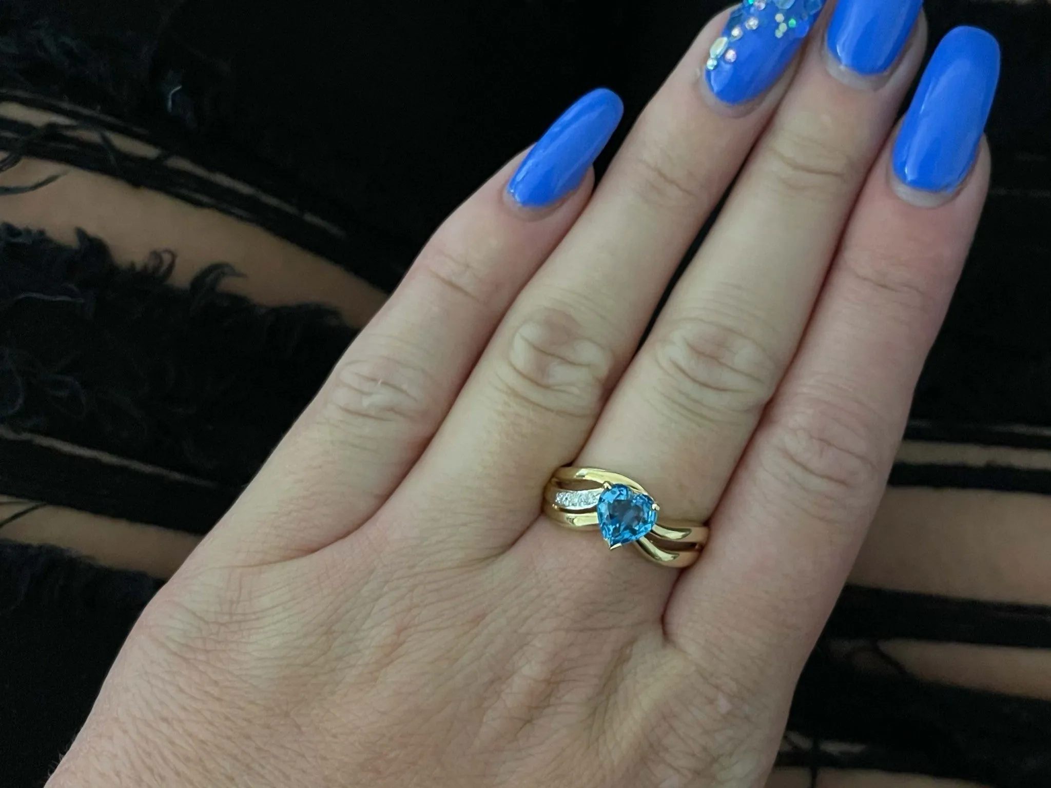 Heart Shaped Sky Blue Topaz and Diamond Ring in 14k Yellow Gold