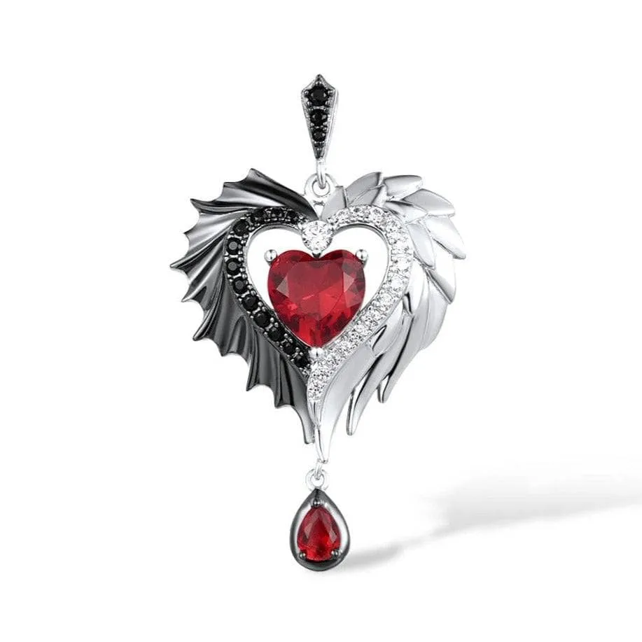 Heart-Shaped Wings with Spinel & Diamonds Pendant
