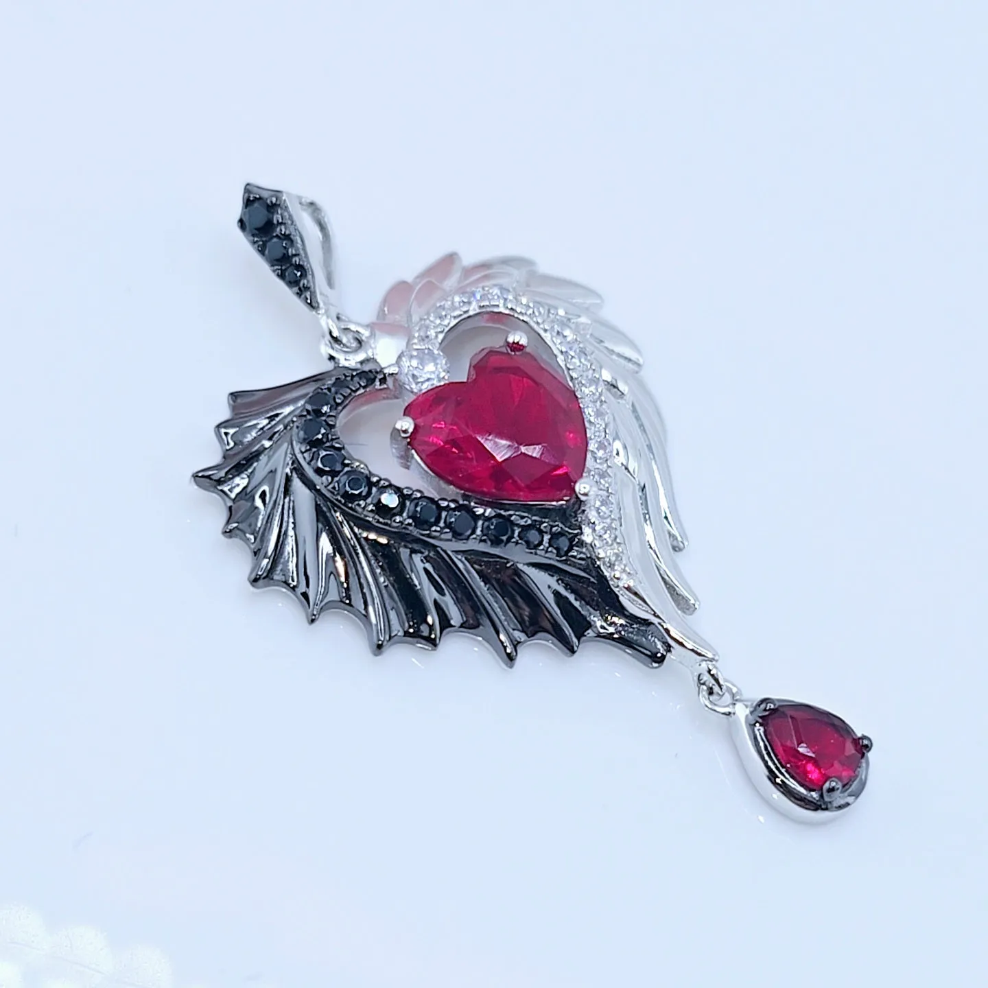Heart-Shaped Wings with Spinel & Diamonds Pendant