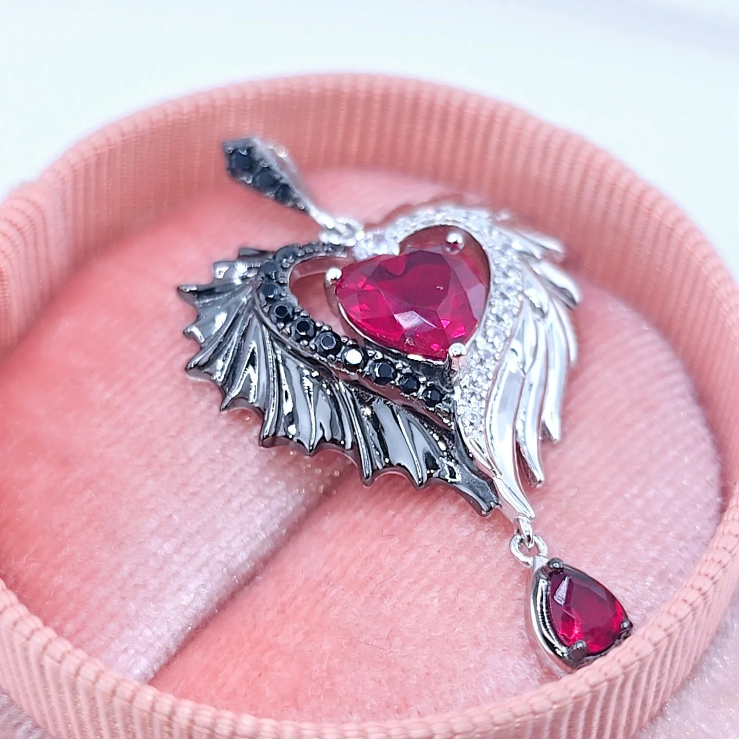 Heart-Shaped Wings with Spinel & Diamonds Pendant