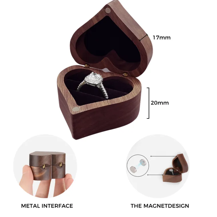Heart Shaped Wooden Ring Box