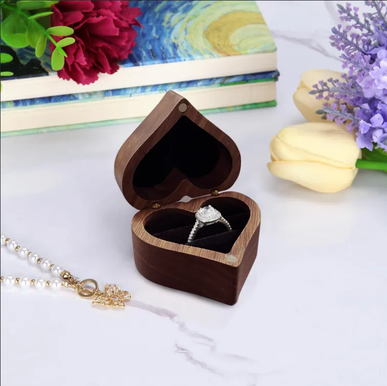 Heart Shaped Wooden Ring Box