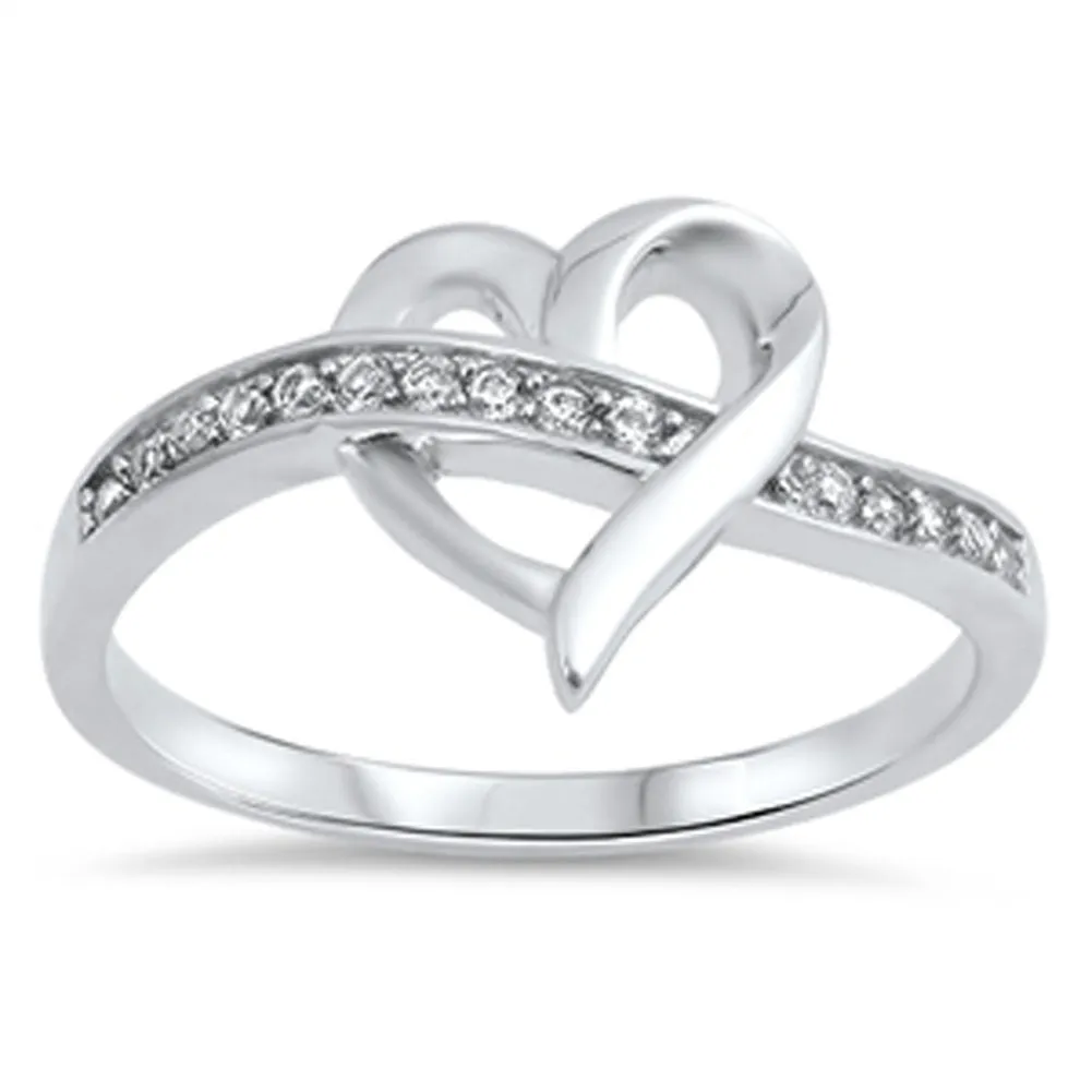 Heart Weave Knot Clear CZ Promise Ring New .925 Sterling Silver Band Sizes 5-10