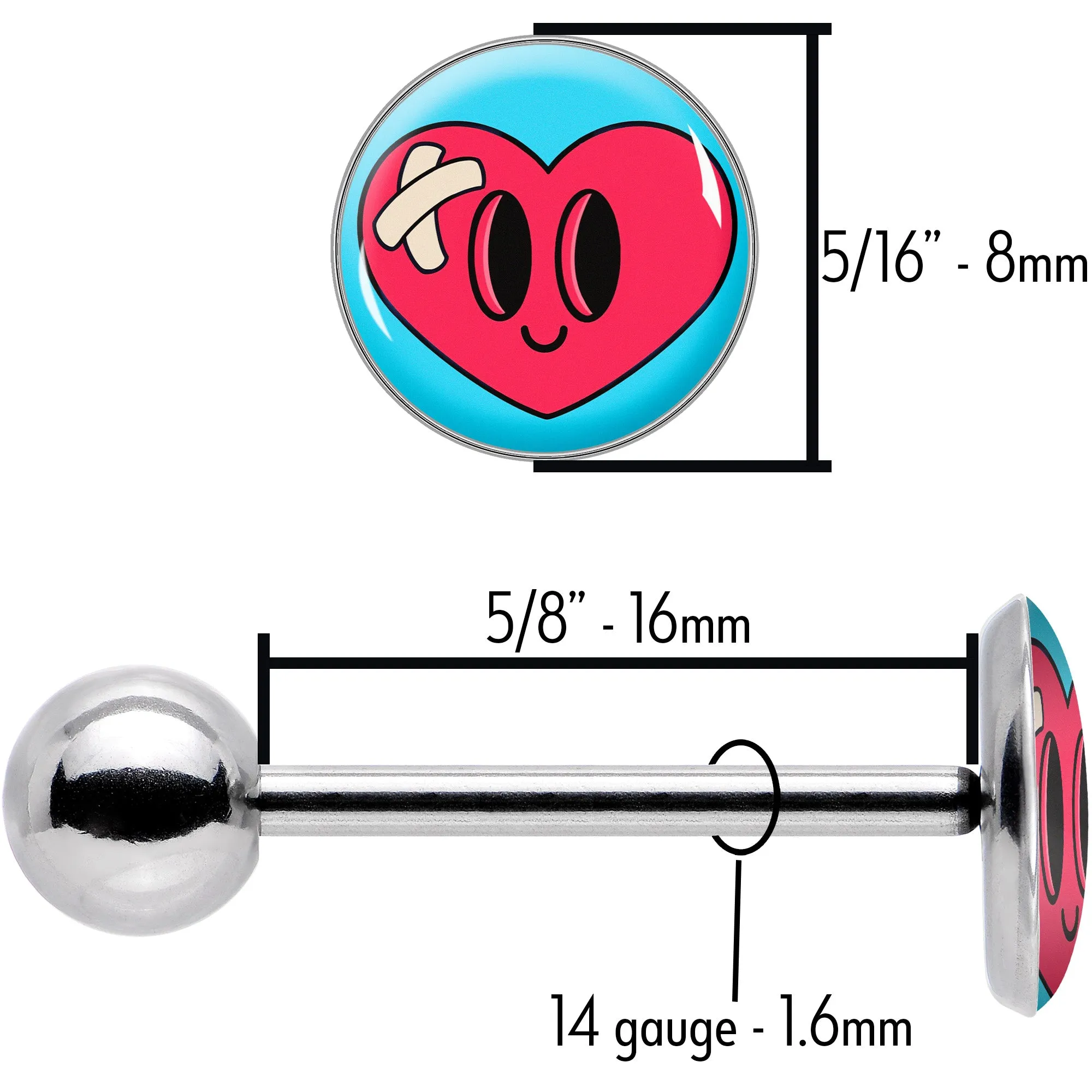 Heartbreak Bandaged Heart Barbell Tongue Ring