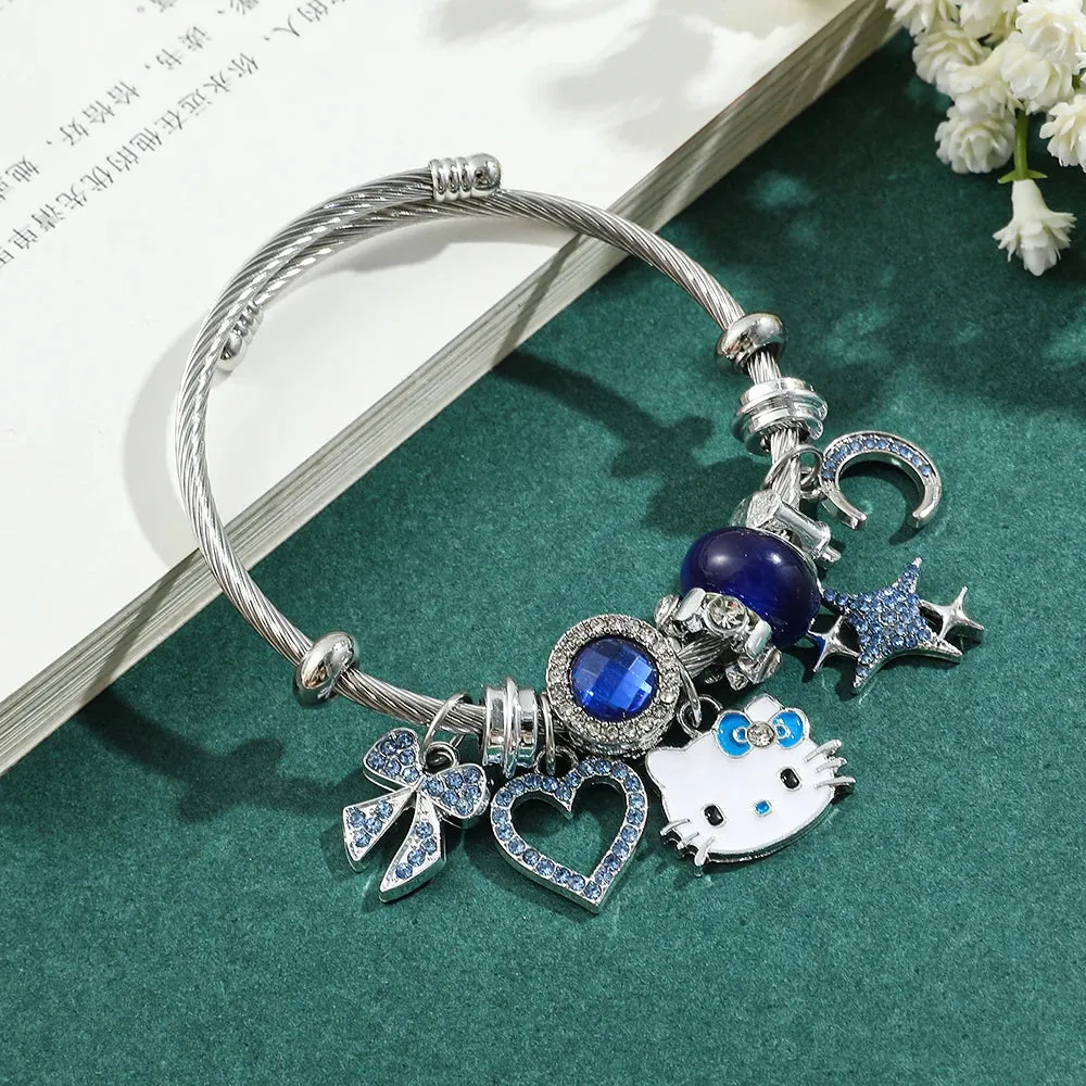 Hello Kitty Charm Bracelets with Hollow Rhinestones Pendant