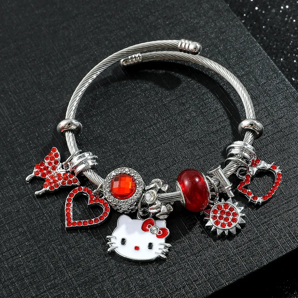 Hello Kitty Charm Bracelets with Hollow Rhinestones Pendant