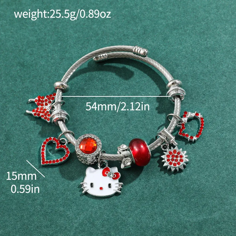 Hello Kitty Charm Bracelets with Hollow Rhinestones Pendant