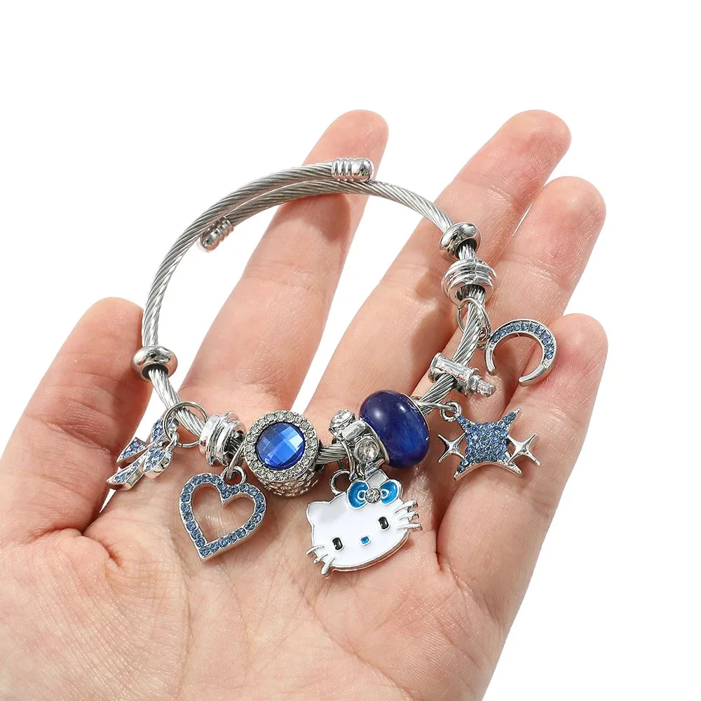 Hello Kitty Charm Bracelets with Hollow Rhinestones Pendant