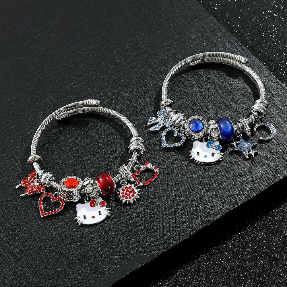 Hello Kitty Charm Bracelets with Hollow Rhinestones Pendant