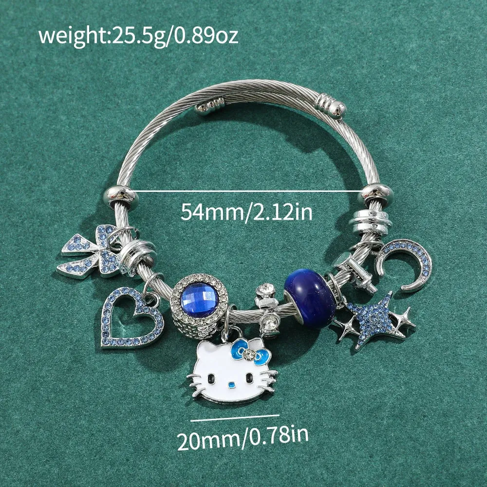 Hello Kitty Charm Bracelets with Hollow Rhinestones Pendant