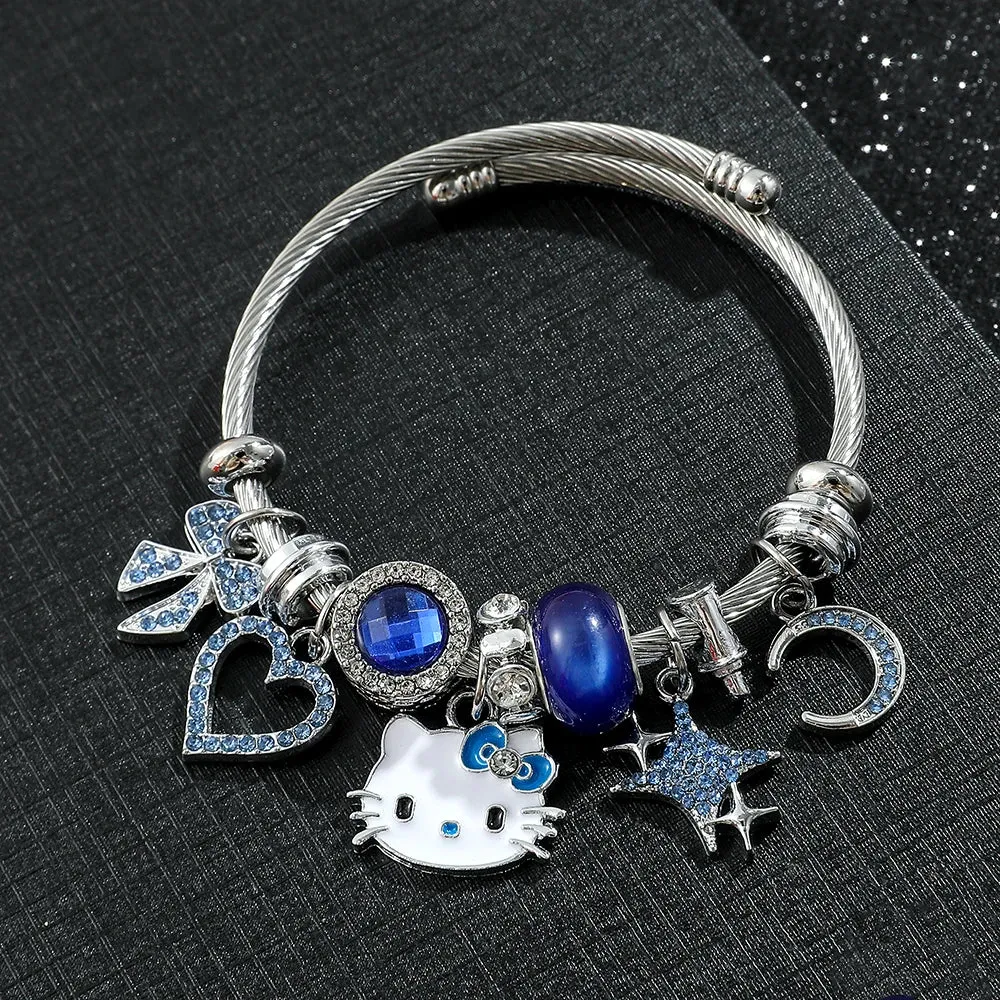 Hello Kitty Charm Bracelets with Hollow Rhinestones Pendant