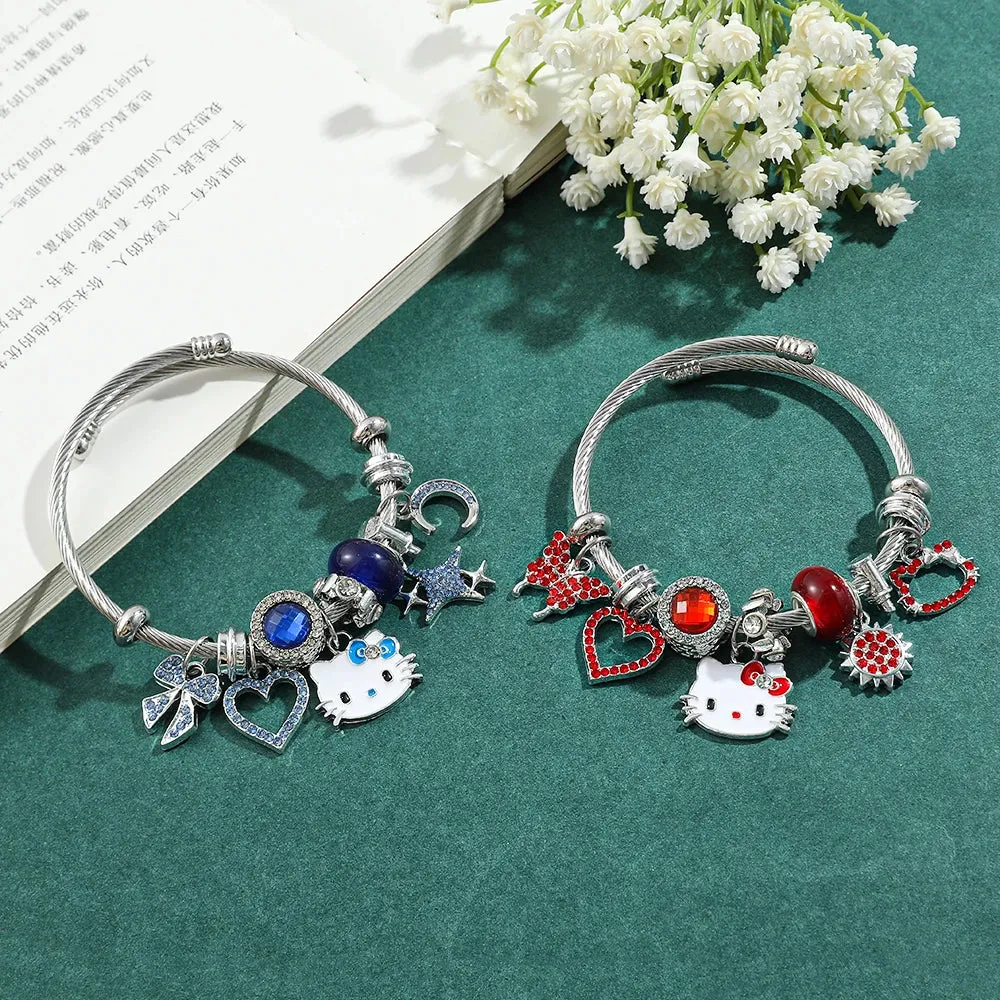 Hello Kitty Charm Bracelets with Hollow Rhinestones Pendant